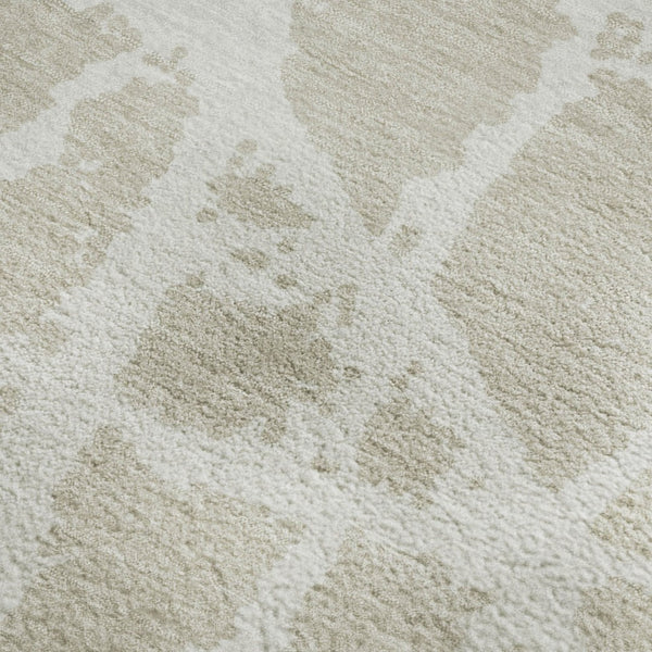 HomeRoots 9' X 12' Stylish Beige & Ivory Abstract Area Rug - Washable, UV Protected, Ideal for Homes with Kids & Pets 646517