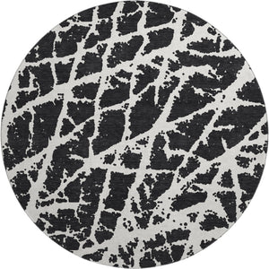 HomeRoots 8' Black And Ivory Abstract Washable Round Rug - Stylish, Durable & UV-Protected for Busy Homes! 646521