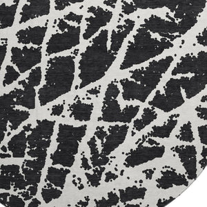 HomeRoots 8' Black And Ivory Abstract Washable Round Rug - Stylish, Durable & UV-Protected for Busy Homes! 646521