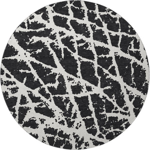 HomeRoots 8' Black And Ivory Abstract Washable Round Rug - Stylish, Durable & UV-Protected for Busy Homes! 646521