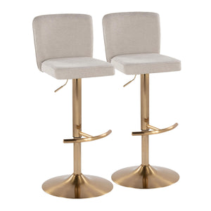 English Elm Henry Adjustable Barstool Set Of 2 - Chic Gold Metal & Beige Upholstery With Swivel & Height Adjustments B202S00933