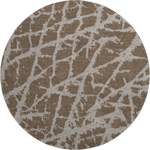 HomeRoots 8' Brown and Ivory Abstract Round Rug - Durable, Washable, UV-Protected for Modern Spaces 646527