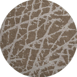 HomeRoots 8' Brown and Ivory Abstract Round Rug - Durable, Washable, UV-Protected for Modern Spaces 646527