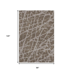 HomeRoots 8' X 10' Stylish Brown and Ivory Abstract Area Rug - Washable, UV Protected, Stain Resistant, Durable 646528