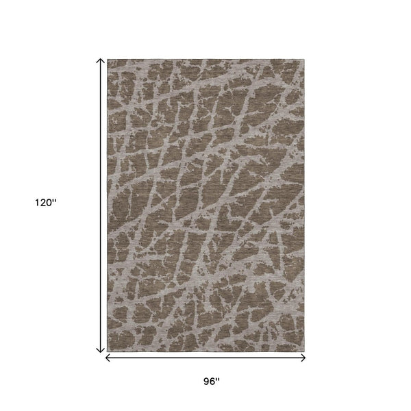HomeRoots 8' X 10' Stylish Brown and Ivory Abstract Area Rug - Washable, UV Protected, Stain Resistant, Durable 646528