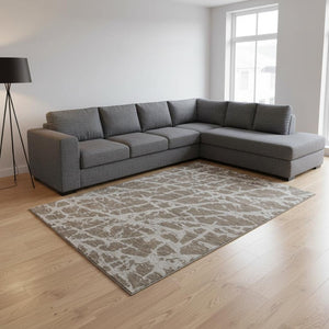 HomeRoots 8' X 10' Stylish Brown and Ivory Abstract Area Rug - Washable, UV Protected, Stain Resistant, Durable 646528