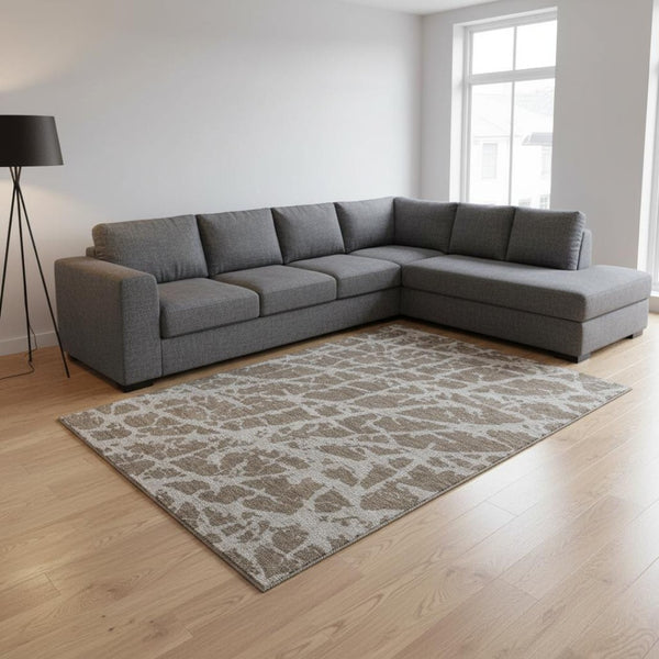 HomeRoots 8' X 10' Stylish Brown and Ivory Abstract Area Rug - Washable, UV Protected, Stain Resistant, Durable 646528