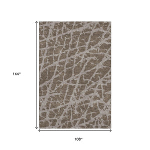HomeRoots 9' X 12' Brown And Ivory Abstract Washable Area Rug - UV Protected, Stain Resistant, Durable Design 646529