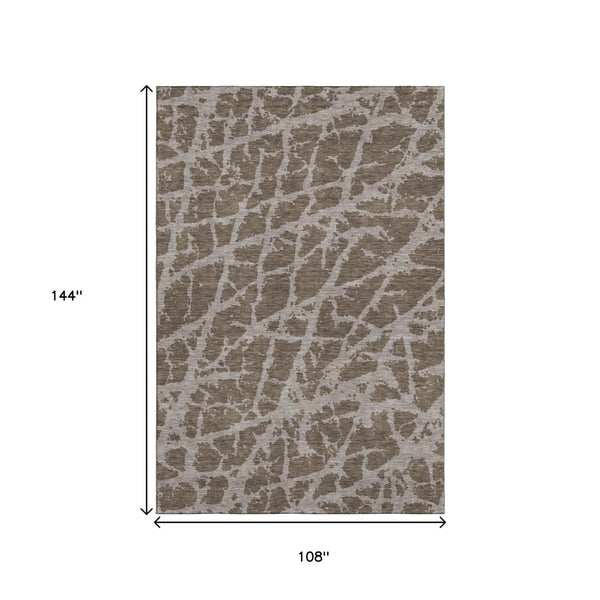 HomeRoots 9' X 12' Brown And Ivory Abstract Washable Area Rug - UV Protected, Stain Resistant, Durable Design 646529