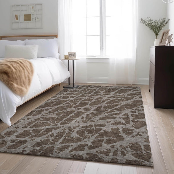 HomeRoots 9' X 12' Brown And Ivory Abstract Washable Area Rug - UV Protected, Stain Resistant, Durable Design 646529