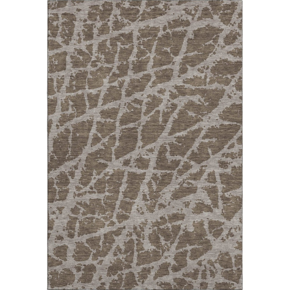 HomeRoots 9' X 12' Brown And Ivory Abstract Washable Area Rug - UV Protected, Stain Resistant, Durable Design 646529