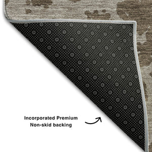 HomeRoots 9' X 12' Brown And Ivory Abstract Washable Area Rug - UV Protected, Stain Resistant, Durable Design 646529