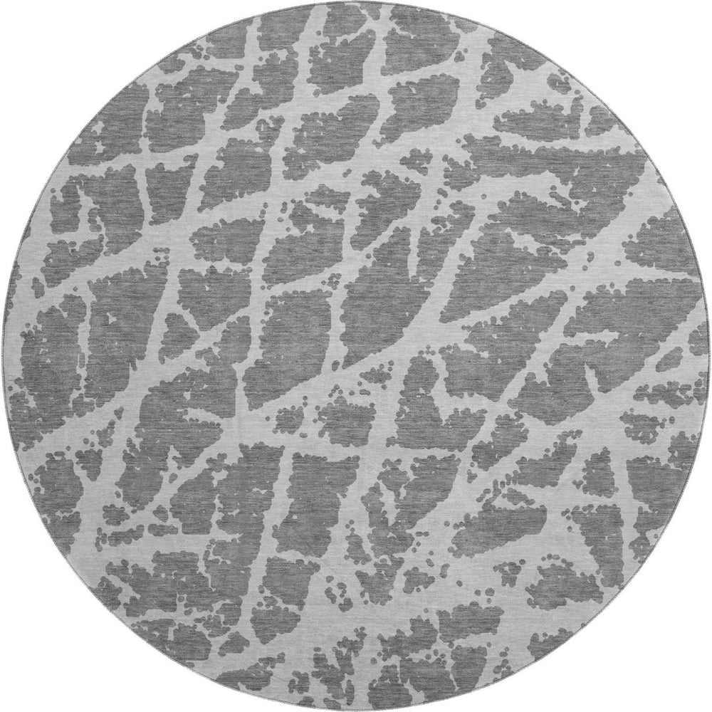 HomeRoots 8' Charcoal and Ivory Abstract Round Rug – Washable, Stain Resistant, UV Protected for Active Homes 646533