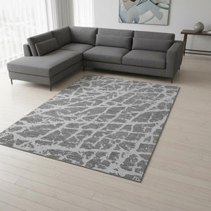 HomeRoots 8' X 10' Charcoal and Ivory Abstract Area Rug - Washable, UV Protected, Stylish for High-Traffic Homes 646534