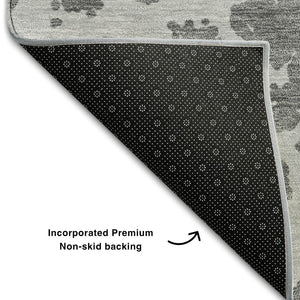 HomeRoots 8' X 10' Charcoal and Ivory Abstract Area Rug - Washable, UV Protected, Stylish for High-Traffic Homes 646534