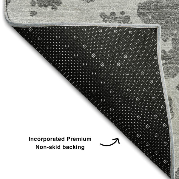 HomeRoots 8' X 10' Charcoal and Ivory Abstract Area Rug - Washable, UV Protected, Stylish for High-Traffic Homes 646534