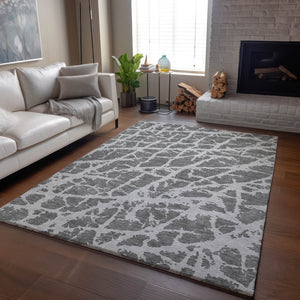 HomeRoots 8' X 10' Charcoal and Ivory Abstract Area Rug - Washable, UV Protected, Stylish for High-Traffic Homes 646534