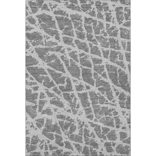 HomeRoots 8' X 10' Charcoal and Ivory Abstract Area Rug - Washable, UV Protected, Stylish for High-Traffic Homes 646534