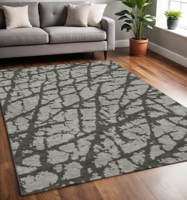 HomeRoots 5' X 8' Gray and Charcoal Abstract Area Rug - Soft, Washable, UV-Protected for Stylish High-Traffic Spaces 646544