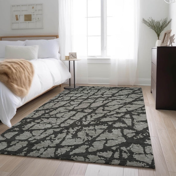 HomeRoots 5' X 8' Gray and Charcoal Abstract Area Rug - Soft, Washable, UV-Protected for Stylish High-Traffic Spaces 646544