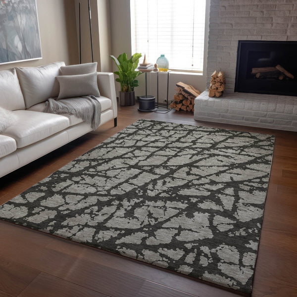 HomeRoots 5' X 8' Gray and Charcoal Abstract Area Rug - Soft, Washable, UV-Protected for Stylish High-Traffic Spaces 646544