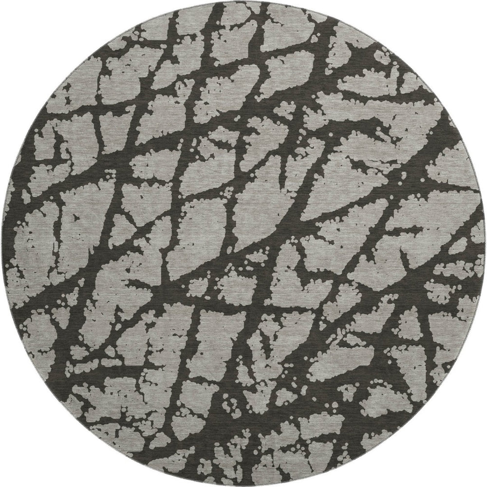 HomeRoots 8' Gray and Charcoal Abstract Washable Round Rug - UV Protected, Stain-Resistant, Modern Style Delight 646545