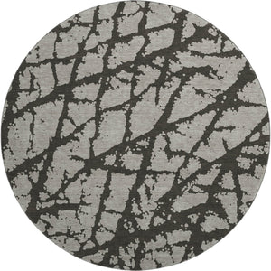 HomeRoots 8' Gray and Charcoal Abstract Washable Round Rug - UV Protected, Stain-Resistant, Modern Style Delight 646545