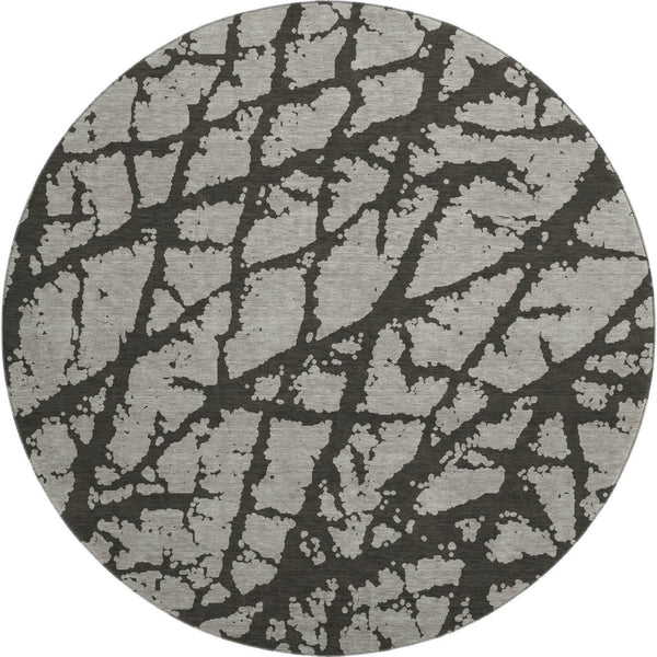 HomeRoots 8' Gray and Charcoal Abstract Washable Round Rug - UV Protected, Stain-Resistant, Modern Style Delight 646545