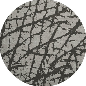 HomeRoots 8' Gray and Charcoal Abstract Washable Round Rug - UV Protected, Stain-Resistant, Modern Style Delight 646545