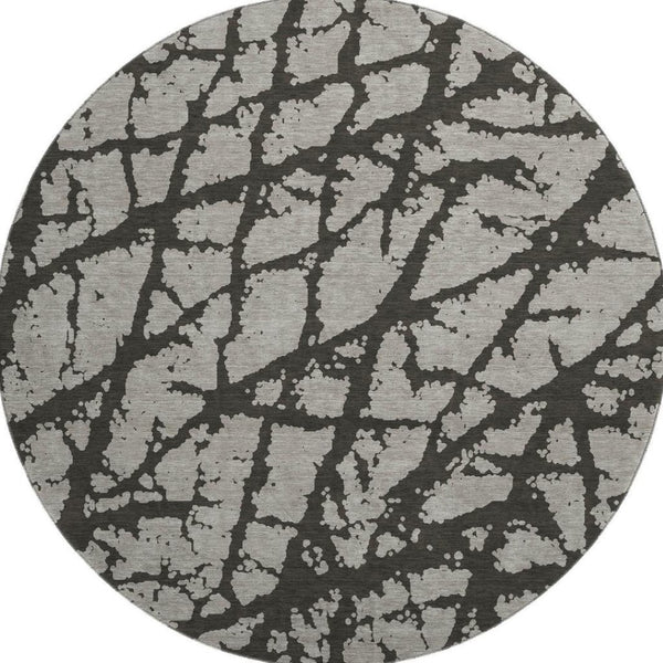 HomeRoots 8' Gray and Charcoal Abstract Washable Round Rug - UV Protected, Stain-Resistant, Modern Style Delight 646545