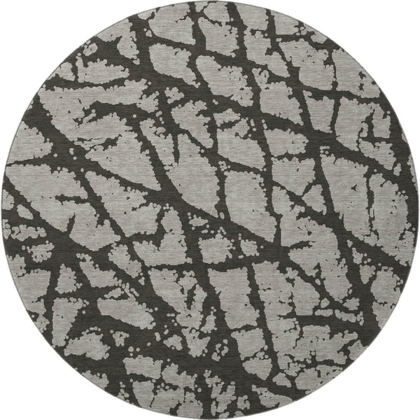 HomeRoots 8' Gray and Charcoal Abstract Washable Round Rug - UV Protected, Stain-Resistant, Modern Style Delight 646545
