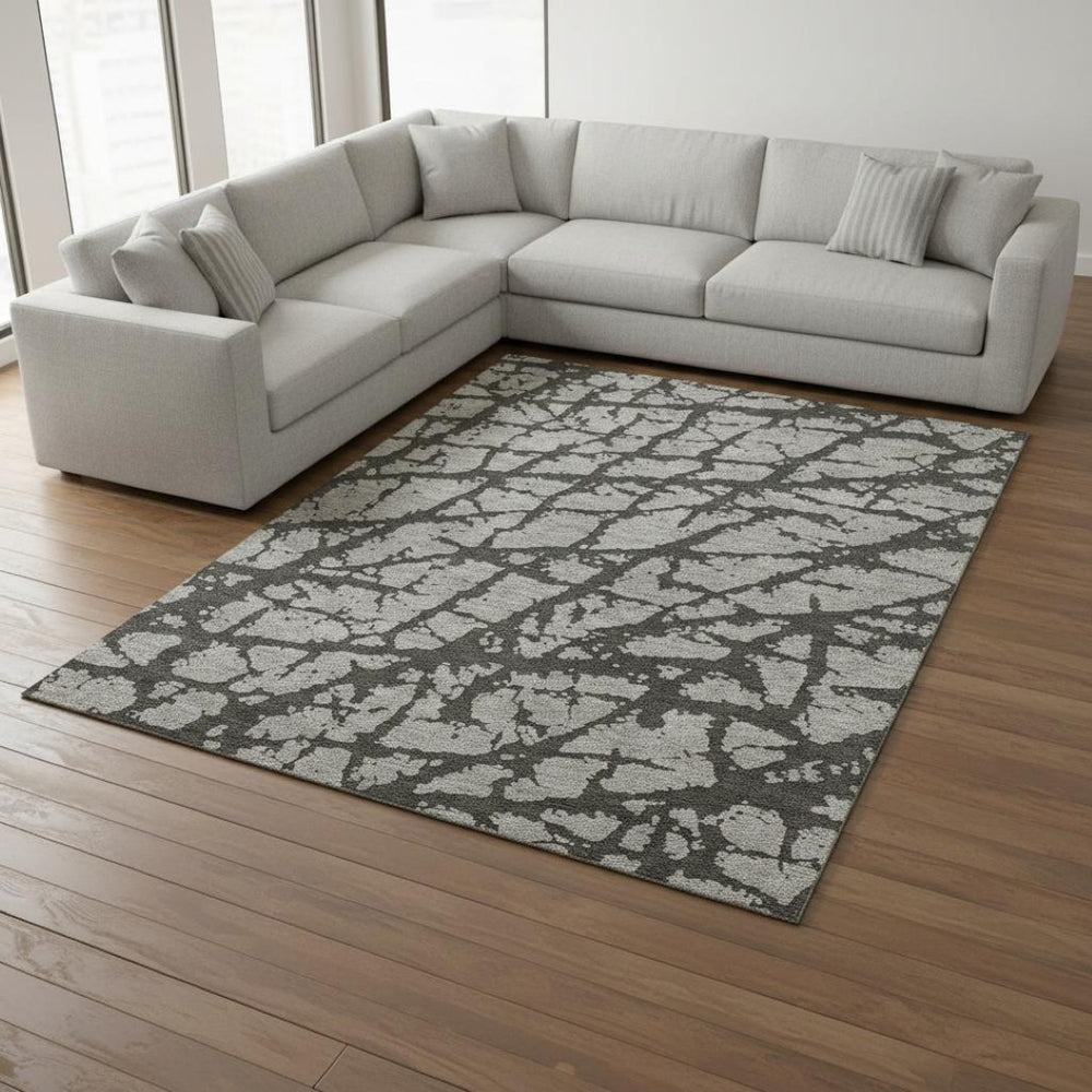HomeRoots 8' X 10' Gray and Charcoal Abstract Area Rug - Stylish, Washable, Stain-Resistant, UV Protected Decor! 646546