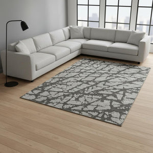 HomeRoots 10' Gray & Charcoal Abstract Washable Area Rug - UV Protected, Stain-Resistant, Family-Friendly Design 646548