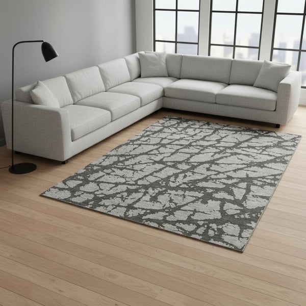 HomeRoots 10' Gray & Charcoal Abstract Washable Area Rug - UV Protected, Stain-Resistant, Family-Friendly Design 646548