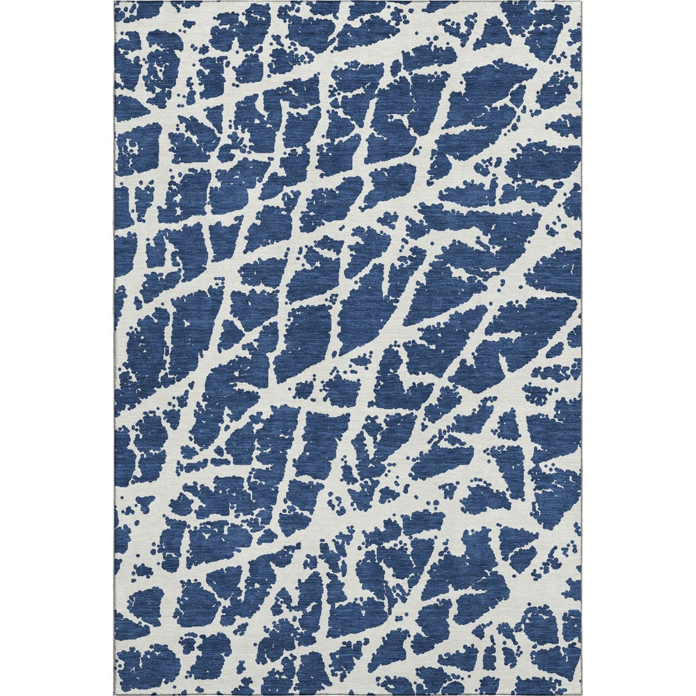 HomeRoots 5' X 8' Navy Blue & Ivory Abstract Area Rug – Washable, Stain-Resistant, UV Protected for Durability 646550