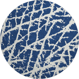 HomeRoots 8' Navy Blue & Ivory Abstract Washable Round Rug - UV Protected, Stain Resistant, Modern Decor Essential 646551
