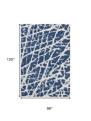 HomeRoots 8' X 10' Navy Blue & Ivory Abstract Area Rug - Washable, UV Protected, Stylish for High-Traffic Areas 646552