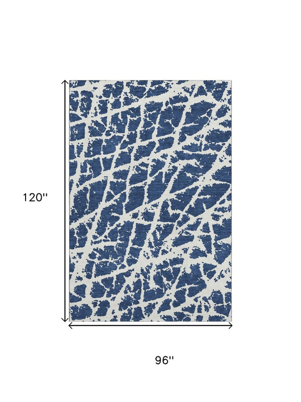 HomeRoots 8' X 10' Navy Blue & Ivory Abstract Area Rug - Washable, UV Protected, Stylish for High-Traffic Areas 646552