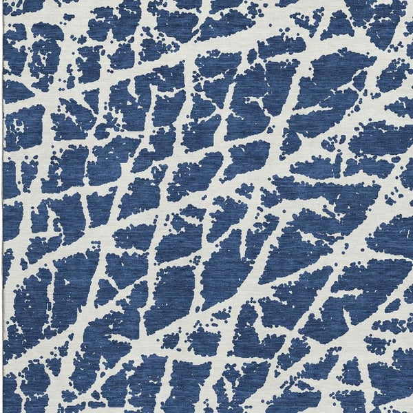 HomeRoots 8' X 10' Navy Blue & Ivory Abstract Area Rug - Washable, UV Protected, Stylish for High-Traffic Areas 646552