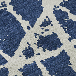 HomeRoots 8' X 10' Navy Blue & Ivory Abstract Area Rug - Washable, UV Protected, Stylish for High-Traffic Areas 646552