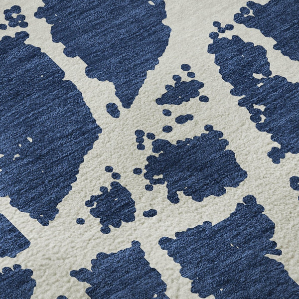 HomeRoots 8' X 10' Navy Blue & Ivory Abstract Area Rug - Washable, UV Protected, Stylish for High-Traffic Areas 646552