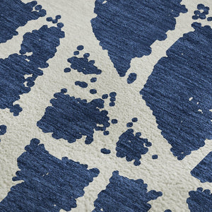 HomeRoots 8' X 10' Navy Blue & Ivory Abstract Area Rug - Washable, UV Protected, Stylish for High-Traffic Areas 646552