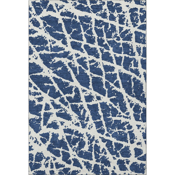 HomeRoots 9' X 12' Navy Blue Ivory Abstract Area Rug - Washable, UV Protected, Durable, and Stylish for Any Room 646553