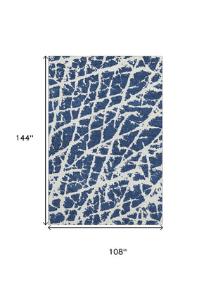 HomeRoots 9' X 12' Navy Blue Ivory Abstract Area Rug - Washable, UV Protected, Durable, and Stylish for Any Room 646553