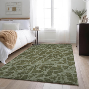 HomeRoots 5' X 8' Olive Green & Gray Abstract Area Rug - Durable, Washable, UV-Protected for Modern Spaces 646556