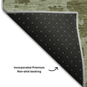 HomeRoots 5' X 8' Olive Green & Gray Abstract Area Rug - Durable, Washable, UV-Protected for Modern Spaces 646556