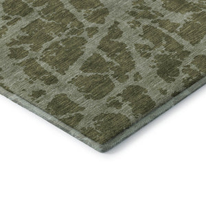 HomeRoots 5' X 8' Olive Green & Gray Abstract Area Rug - Durable, Washable, UV-Protected for Modern Spaces 646556
