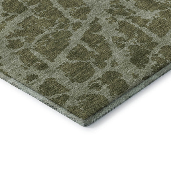 HomeRoots 5' X 8' Olive Green & Gray Abstract Area Rug - Durable, Washable, UV-Protected for Modern Spaces 646556