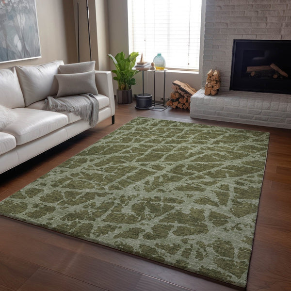 HomeRoots 5' X 8' Olive Green & Gray Abstract Area Rug - Durable, Washable, UV-Protected for Modern Spaces 646556