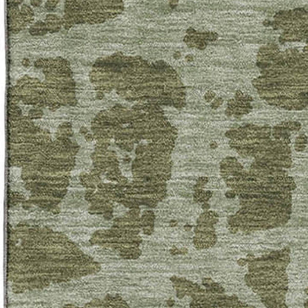 HomeRoots 5' X 8' Olive Green & Gray Abstract Area Rug - Durable, Washable, UV-Protected for Modern Spaces 646556